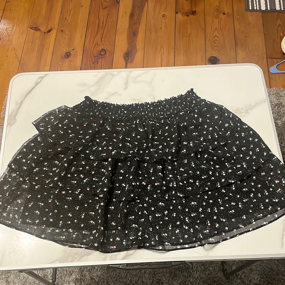 Pink and Green flowered layered skirt; Size L women’s